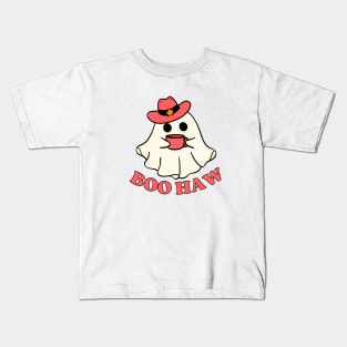 Boo Haw Cute Western Halloween Cowgirl Ghost Spooky Vibes Kids T-Shirt